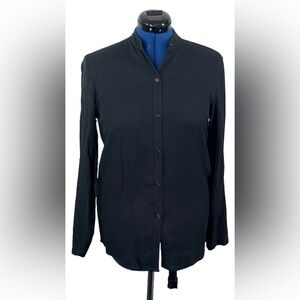 Lauren Ralph Lauren Women's Black Silk Button Up Shirt Roll Tab Sleeve Top Sz S